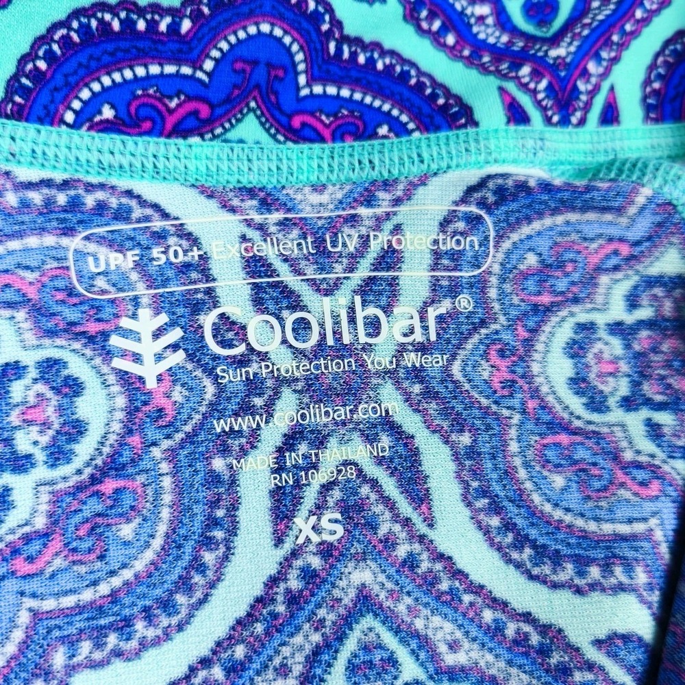 Coolibar UPF 50 Blue Purple Geometric Swim Rash Guard Tunic Womens XS - Picture 4 of 7
